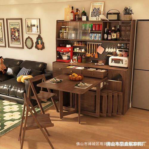 全实木餐家边柜折叠餐一体可折伸缩叠移动小桌户CTQ型用桌子多功