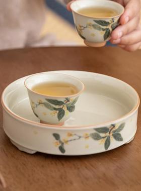 冰台三手桂绘花承陶瓷储水圆形托83697壶盘家足用干泡盘茶承茶壶