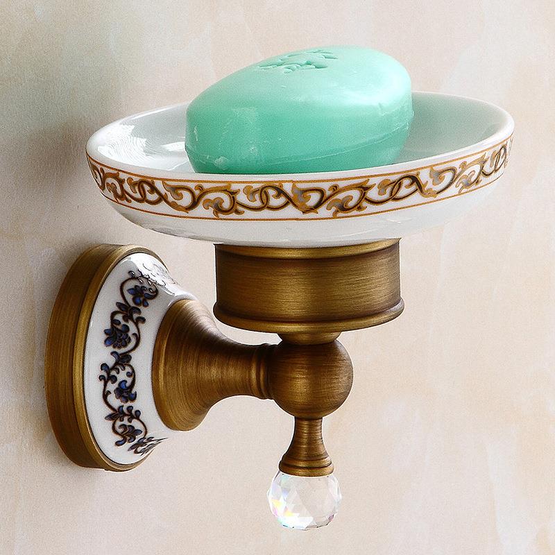 复古毛巾件套件青瓷水晶挂浴室毛巾置架物花全铜欧式毛巾482架套