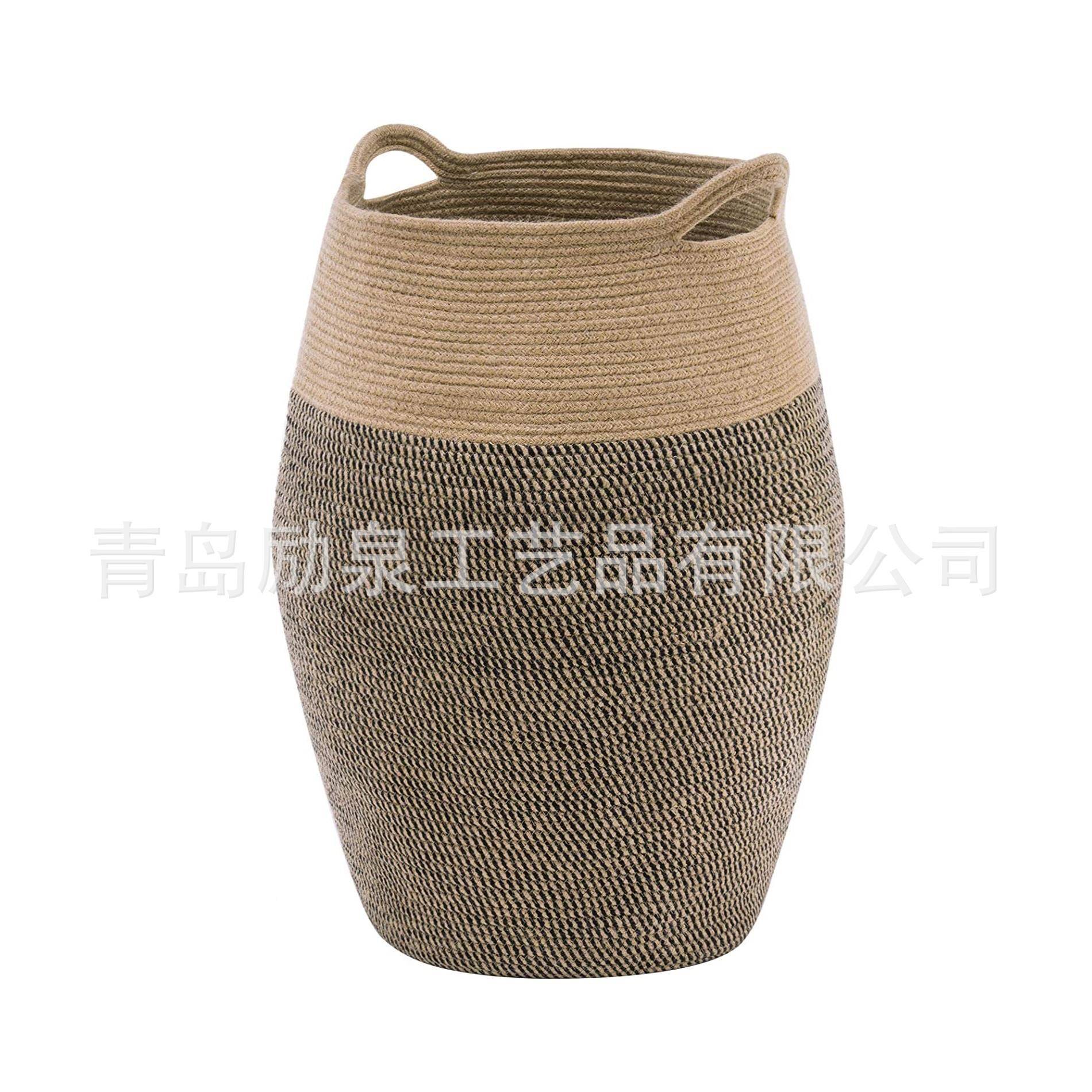 带棉收纳筐脏衣篮大容量编鼓肚棉线W07130织篓绳储物桶把手洗衣桶
