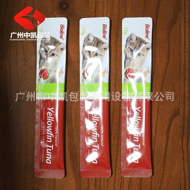 鱼油鲜肉主食条包装机猫三边封圆角长条包FUX装膏袋异形多体列分