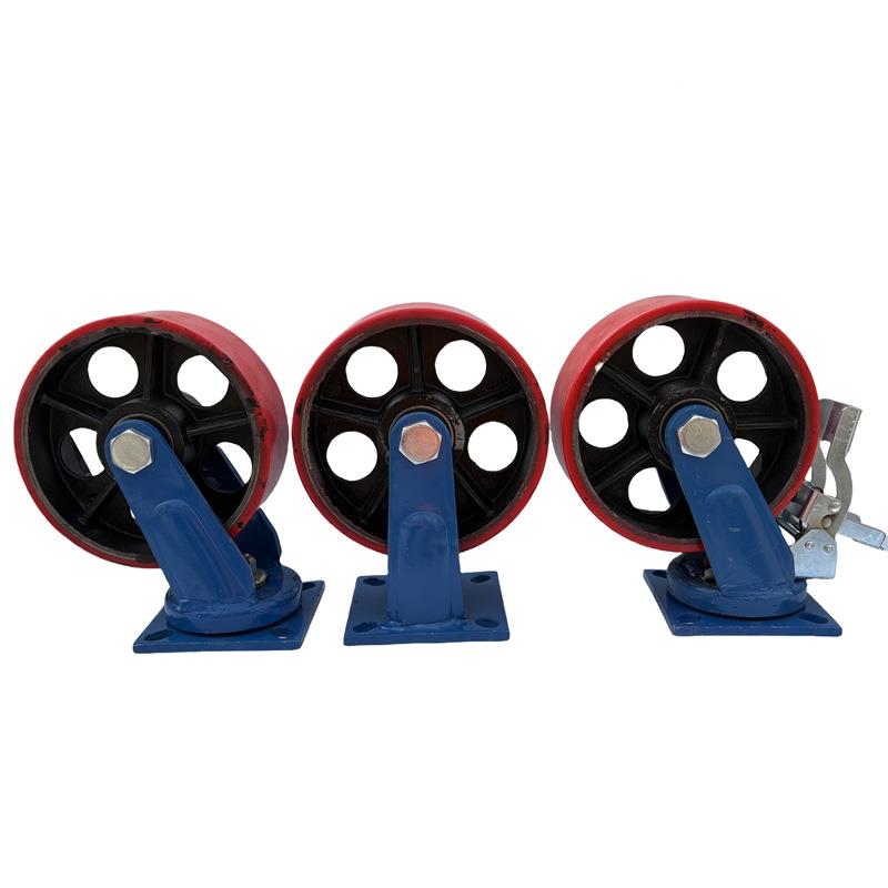 脚轮氨工业重型聚酯脚轮万推车轮子6寸8寸向轮车轮静718音刹万向