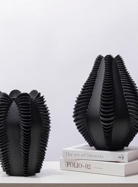 现极简创15754意脂几代何鳞片花瓶器摆件树售楼部玄关茶几桌面花