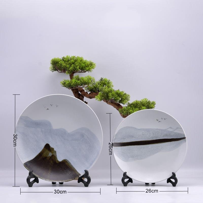 新中式瓷摆陶盘样架板间酒博店展厅58913玄关古工艺品看盘装饰品