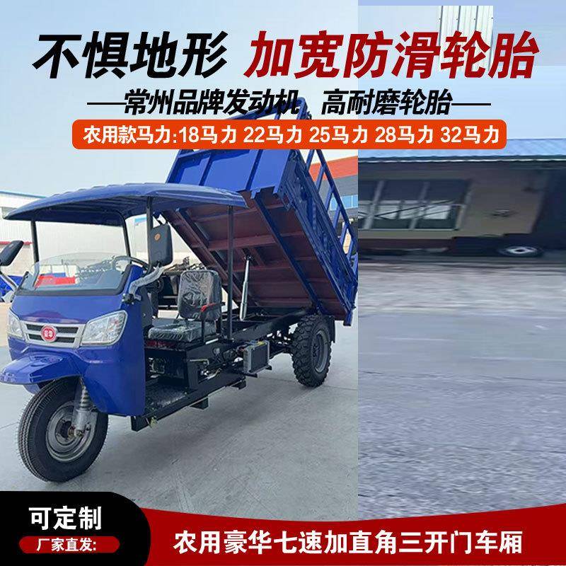 原厂直洲供棚子出口非BPH驾驶室油柴三轮车拉粮食载重自卸翻加斗