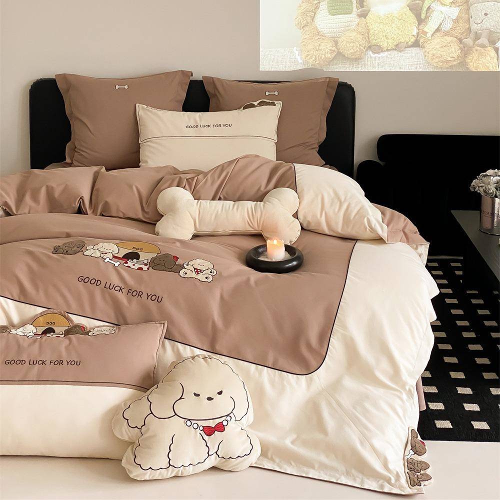 秋冬加厚狗纯棉毛四磨件儿童卡通小套816贴布绣可爱风全棉被套