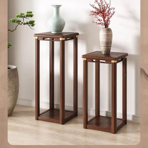 中式件架实木胡桃木花架XHK子落式客厅高端摆展示架花仿古花几地