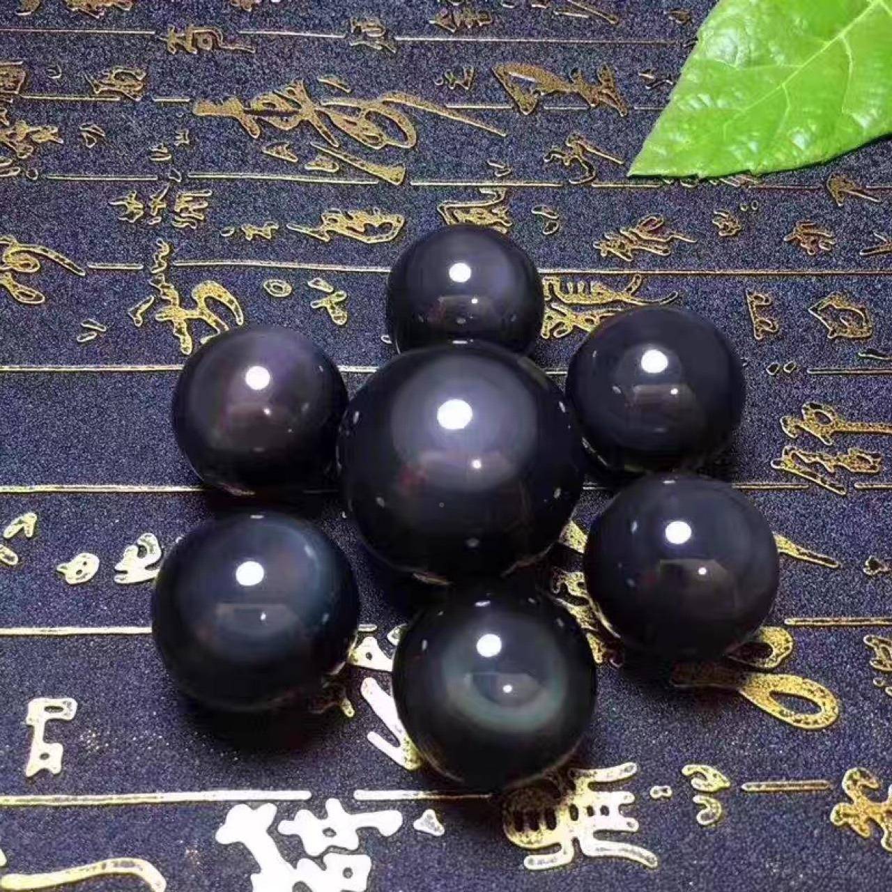 天黑曜石色七星阵然摆件黑摆曜石水晶球件黑水晶球家居SNO客厅