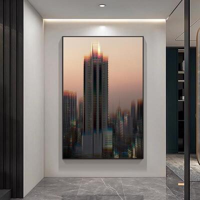 简约10056术现代客厅玄关市风景挂画艺装美式落置城地摆件建筑软