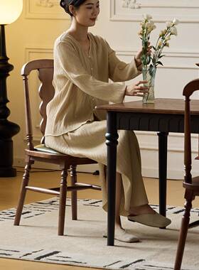 中古法式古实木餐椅AQA家用用靠复背椅子长凳家休闲美式地中海风