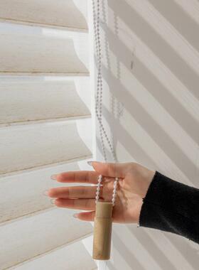 新中式古麻香格XIS里拉窗亚帘遮光阳台风办公室打免孔百叶帘电动