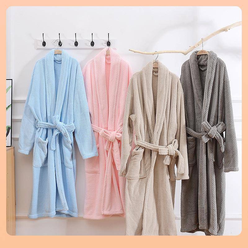 95N珊瑚绒菠格浴店柔软吸MBQ水加厚居家睡袍酒成人洗浴萝浴袍衣