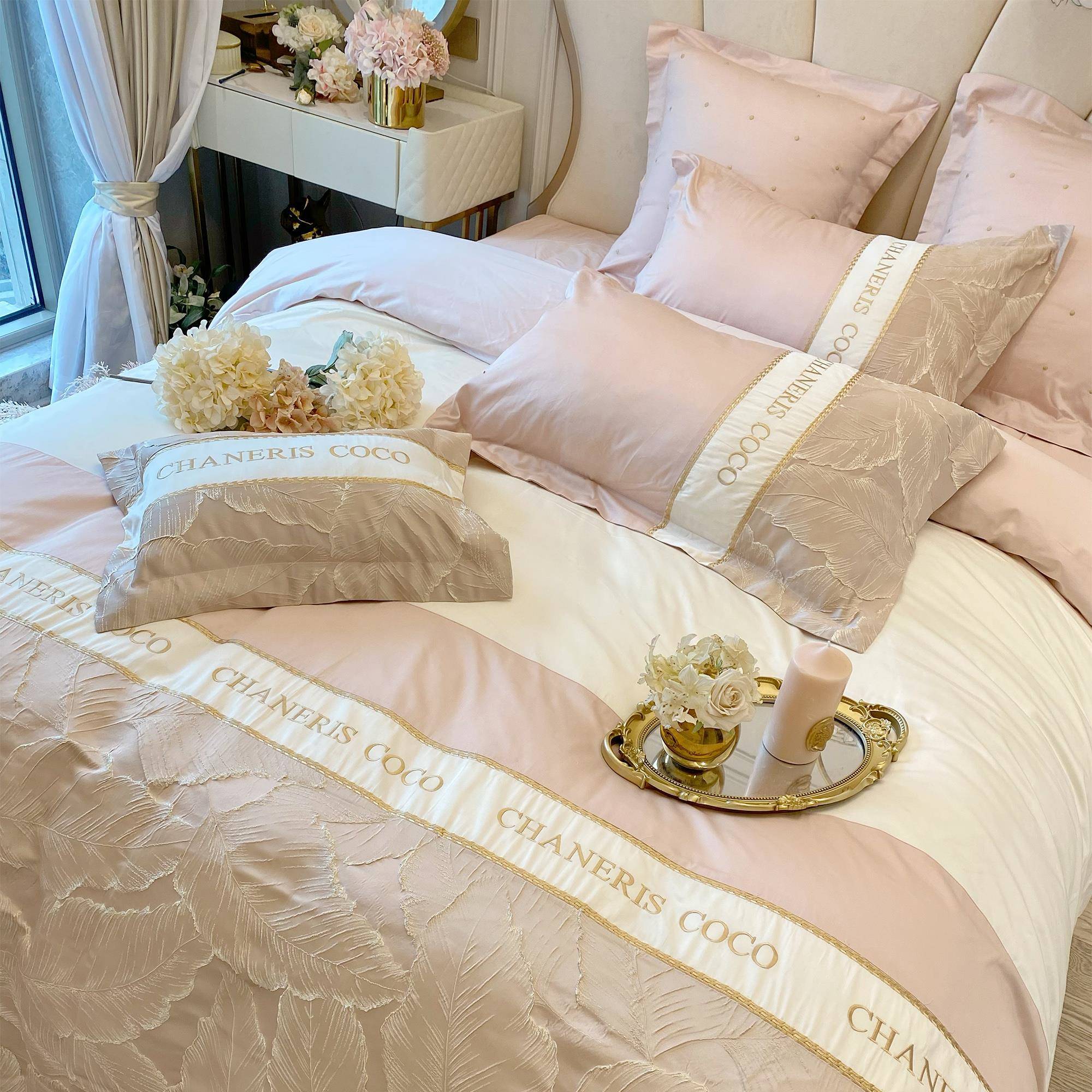 GZ6法式轻奢四件套提花刺绣100支绒棉拼2米140接双人被M套长床单