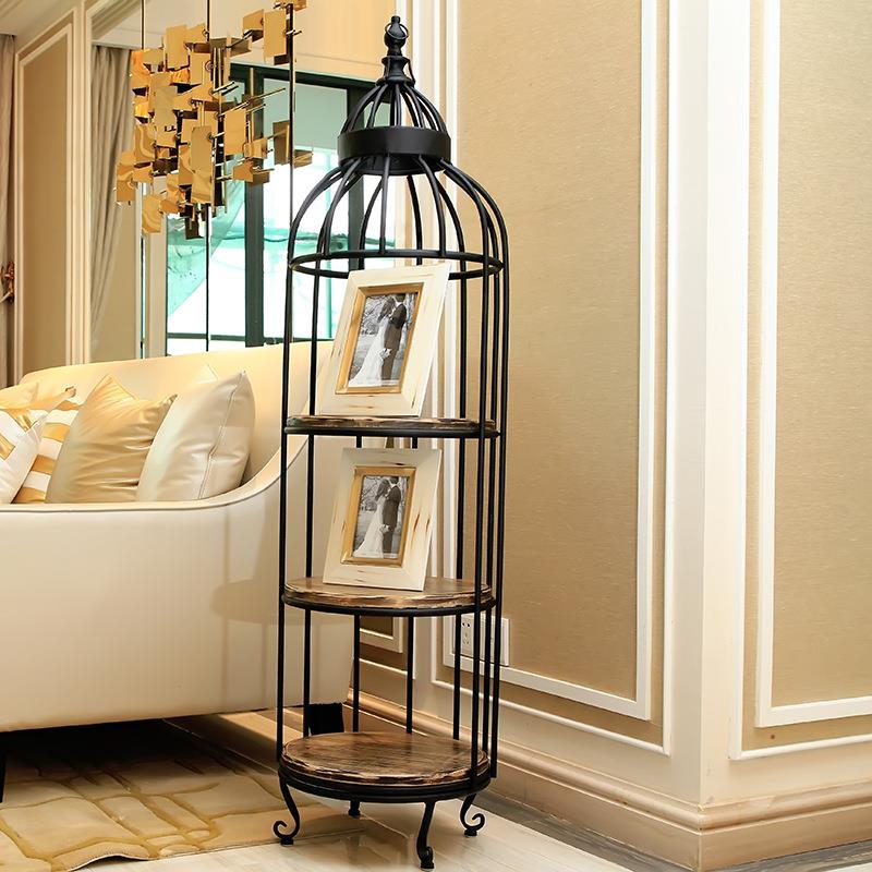 物美式铁艺VQE复古花架欧式实木落地式多层置架台厅阳阶梯花架客