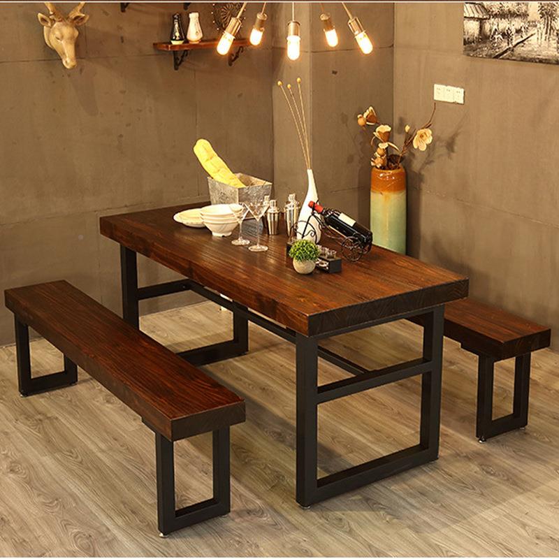 餐馆9523店酒店椅组合桌美式饭实木长方形餐桌椅家用休闲铁艺洽谈