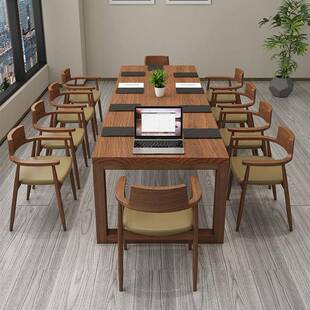 美式实桌木型办公MFQ洽谈开会桌接待会议桌商用简大易工作长台条