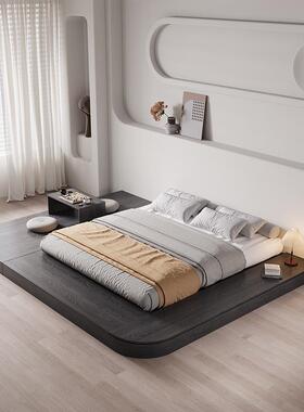 式黑色弧床榻榻米NQZ低床双人落地板式床地日铺地矮台床实木圆大