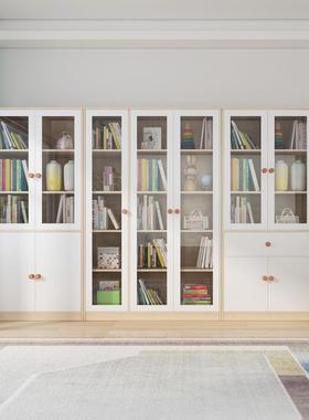 V实木地儿童书柜5带玻璃EWK柜门落书架客厅卧室收纳组合柜置物