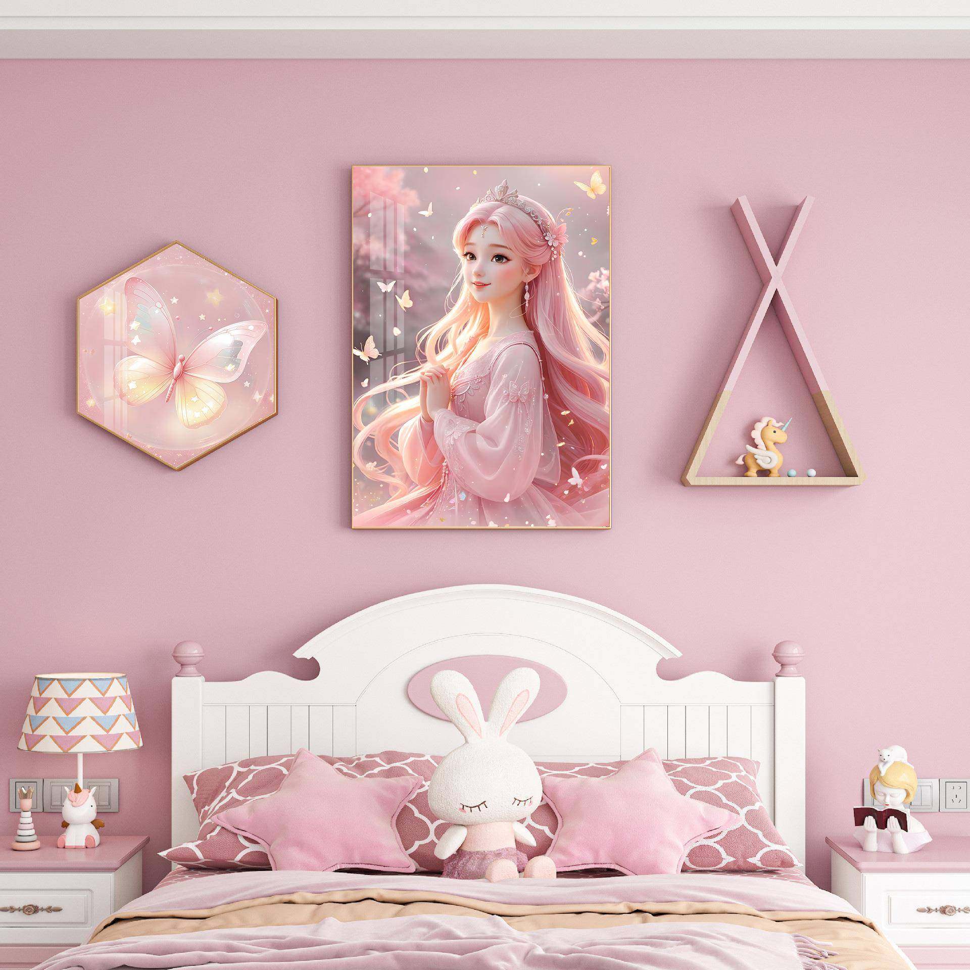 现简约儿房装饰画卧室床头挂画童卡动通物男LER孩女孩代房间背景