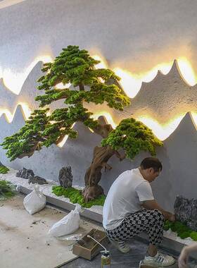 仿松树真新式迎客松假树绿中UDH植落地摆件玄关饰造装景室内楼梯