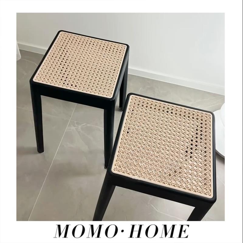 仿【买二送】简约藤编可叠放子家用成人板凳凳餐F77M8878桌椅子备