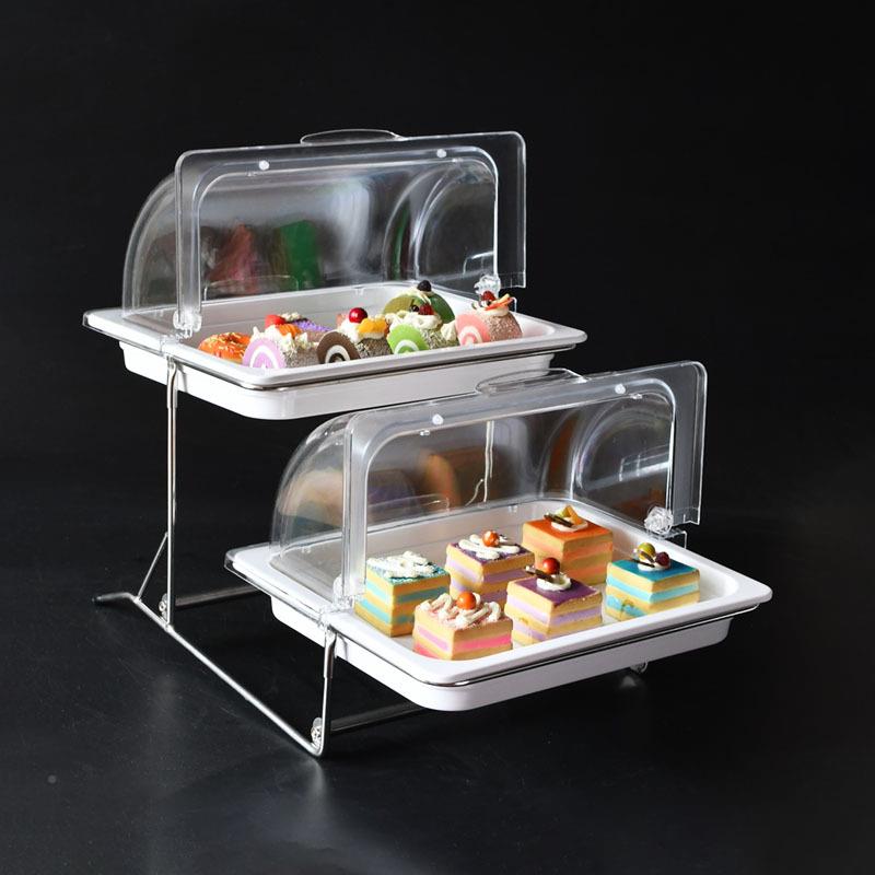 熟食架凉菜点心面包试展示托盘吃自餐台双层不QZN锈钢展示透助明