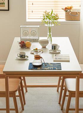 一边家具榉岩板餐桌木白色小户日工式作台原型木奶油风实LUS木大