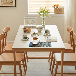 一边家具榉岩板餐桌木白色小户日工式作台原型木奶油风实LUS木大