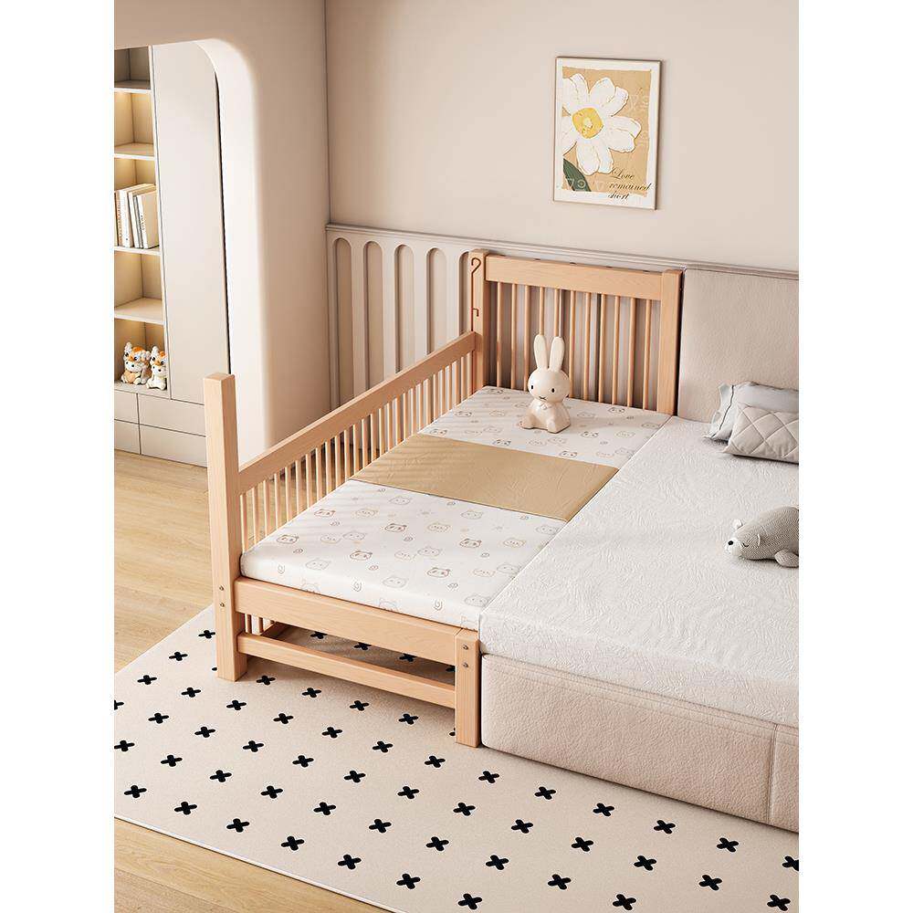 ft实木木儿调童ZRP拼接大床婴儿床可升降高节加护栏男女孩宝宝加