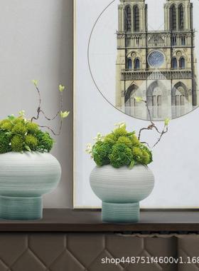 新厅中式浅绿色仿真花艺盆花装饰品摆代xbhy家居客桌面样板间现假