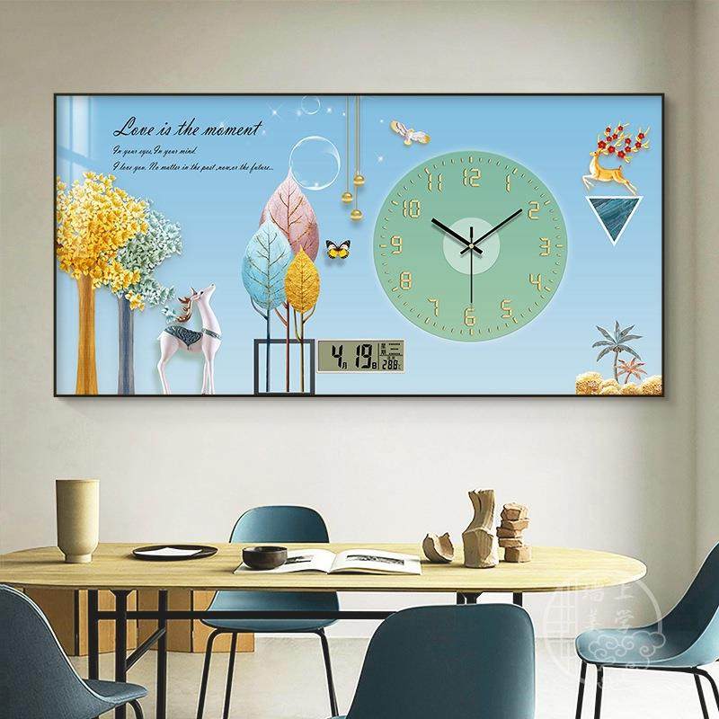 新中式和电表箱装饰画电子万年历钟YQS表遮画挡配电箱225新款挂0