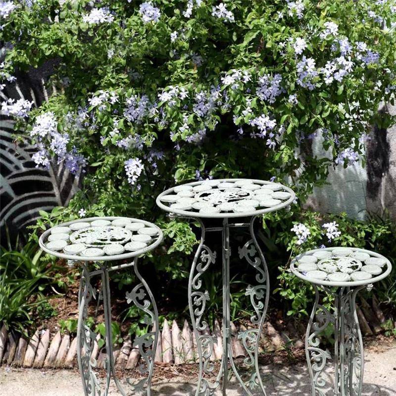 法式浪漫铁架艺桌花架三套花组合RRY花托做件旧盆栽装饰阶梯层次