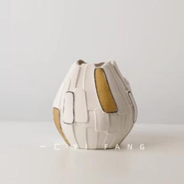 瓷拼VLE贴瓶花器样摆陶板房民宿售楼部卧室客厅轻奢白色描金艺术