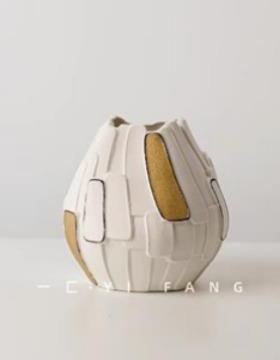 瓷拼VLE贴瓶花器样摆陶板房民宿售楼部卧室客厅轻奢白色描金艺术