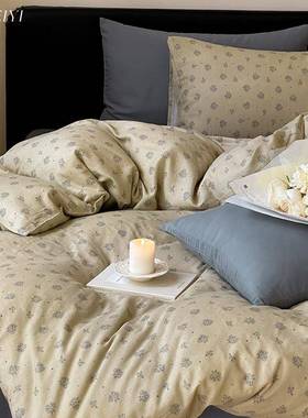 复古碎花全YC96480棉印花四小件套双层纱超柔清裸睡风被套新纯棉