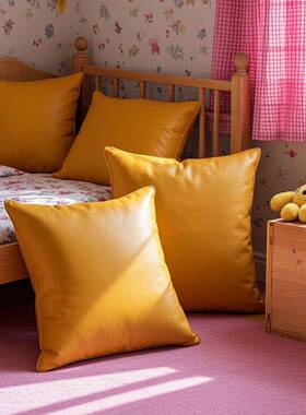 代简约轻奢样板房间软装靠垫设计几何拼接靠包棕色革抱皮枕SMM师