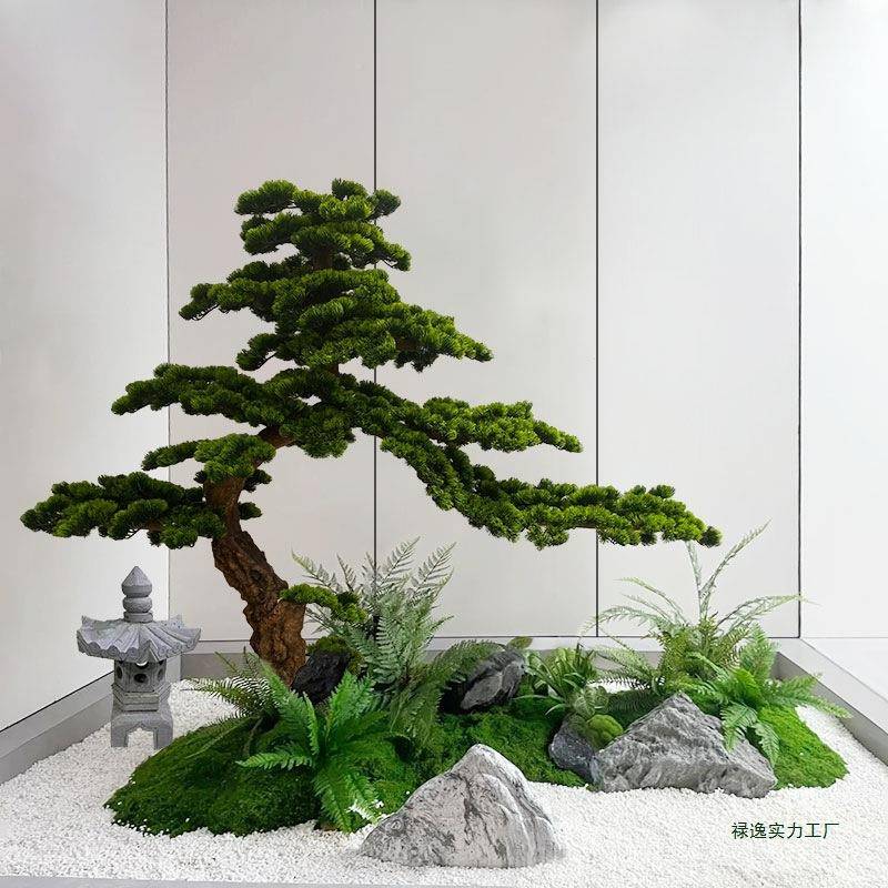 松树迎客罗汉松假造景大室型玄关酒F98TM799店内装饰树摆件落松地