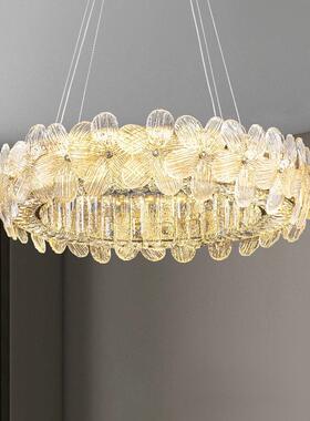 全光谱眼灯奢水晶吊客护厅灯法式奶QCU轻油风餐厅灯创意灯花朵卧