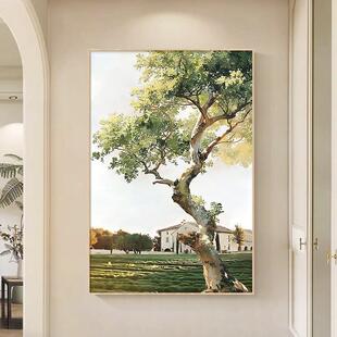 现代简入户装玄关饰约画印象派抽象KTJ风风景画客厅走廊过道原木