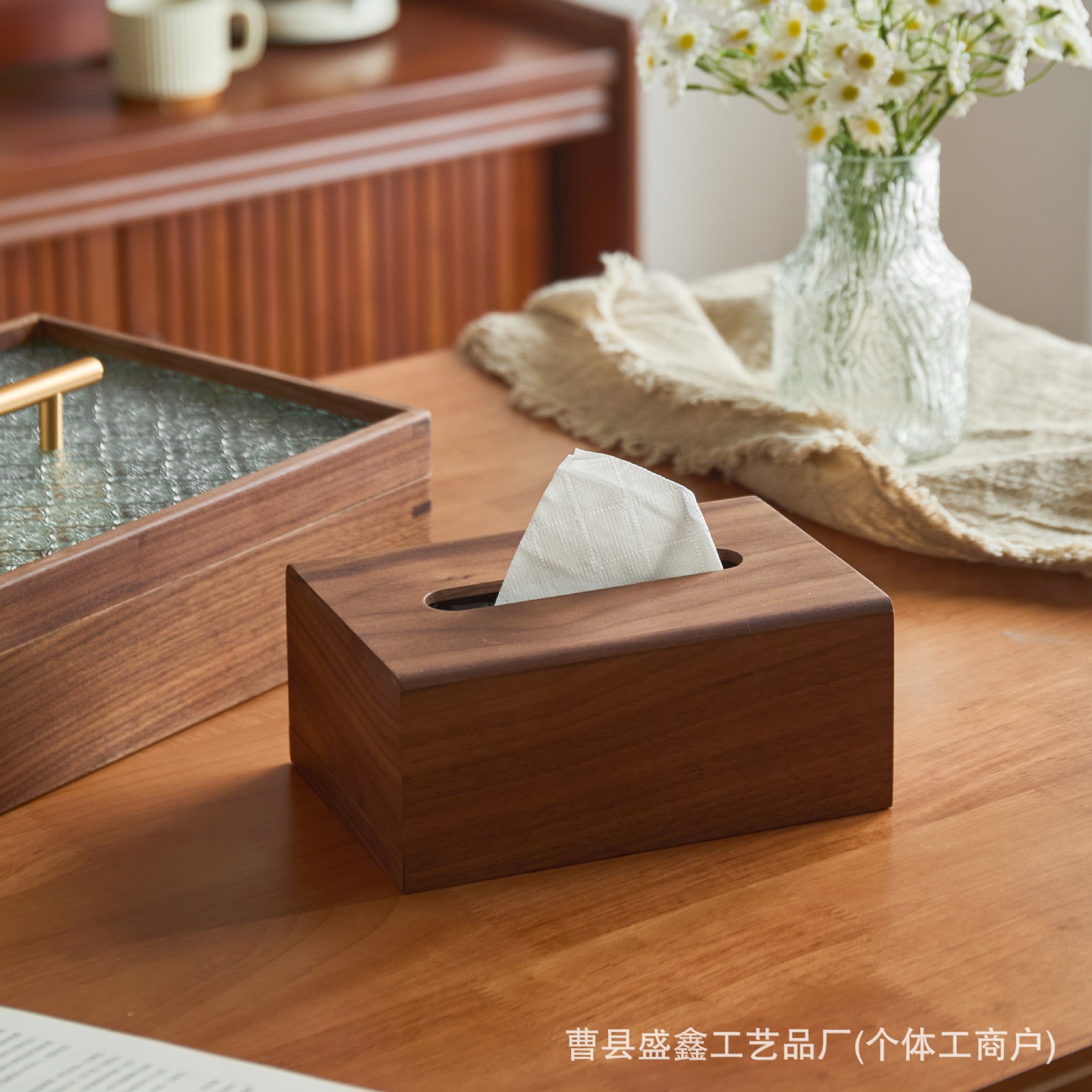 现货抽纸盒黑胡桃家用客厅餐厅桌子茶几纸巾抽纸盒木质纸巾收纳盒
