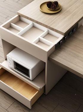 可桌电动奢伸缩高端岩板岛餐TNW桌一体意台式轻家用餐中岛台