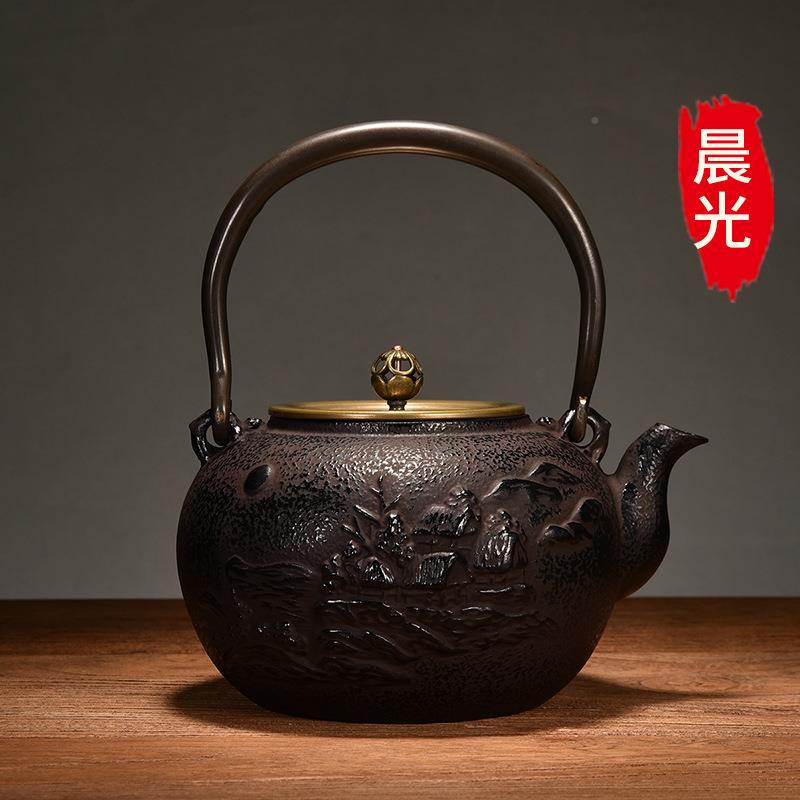 包邮古复老绣色铸铁茶壶家用炉煮户茶PW-004老围铁壶外炭火烧水煮