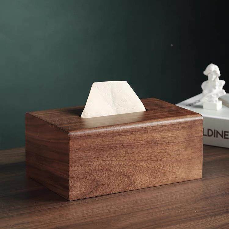 家用简约黑胡桃纸木巾盒05055客厅新中式木实高纸抽盒轻奢档木质