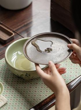 墨己盖仿古壶搭承道配件茶蓄水建铜水做旧六鼎手绘XHO文竹百壶承