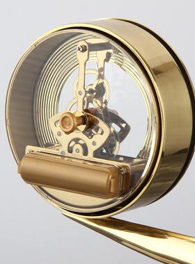 现简约办公客厅卧室面OYP加室速代度时钟创意桌手工摆件铜制品