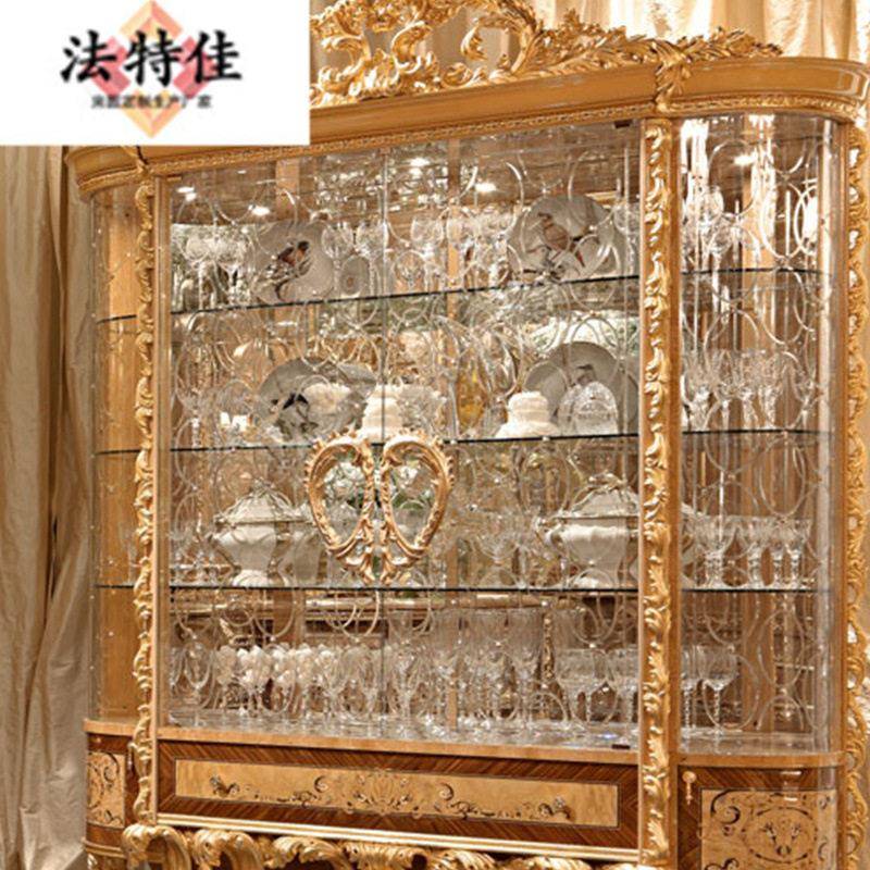 欧式餐厅具雕EIZ家花工展示柜法式纯手描金红柜玻璃酒四门酒柜储