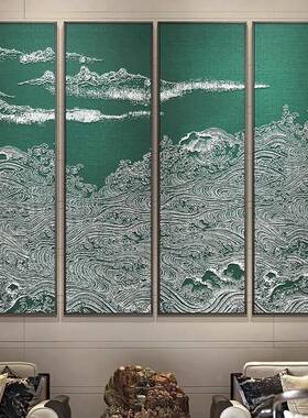 玄茶室高档浮红色壁画雕客餐厅酒店关书房中新OED中式多联装堂饰