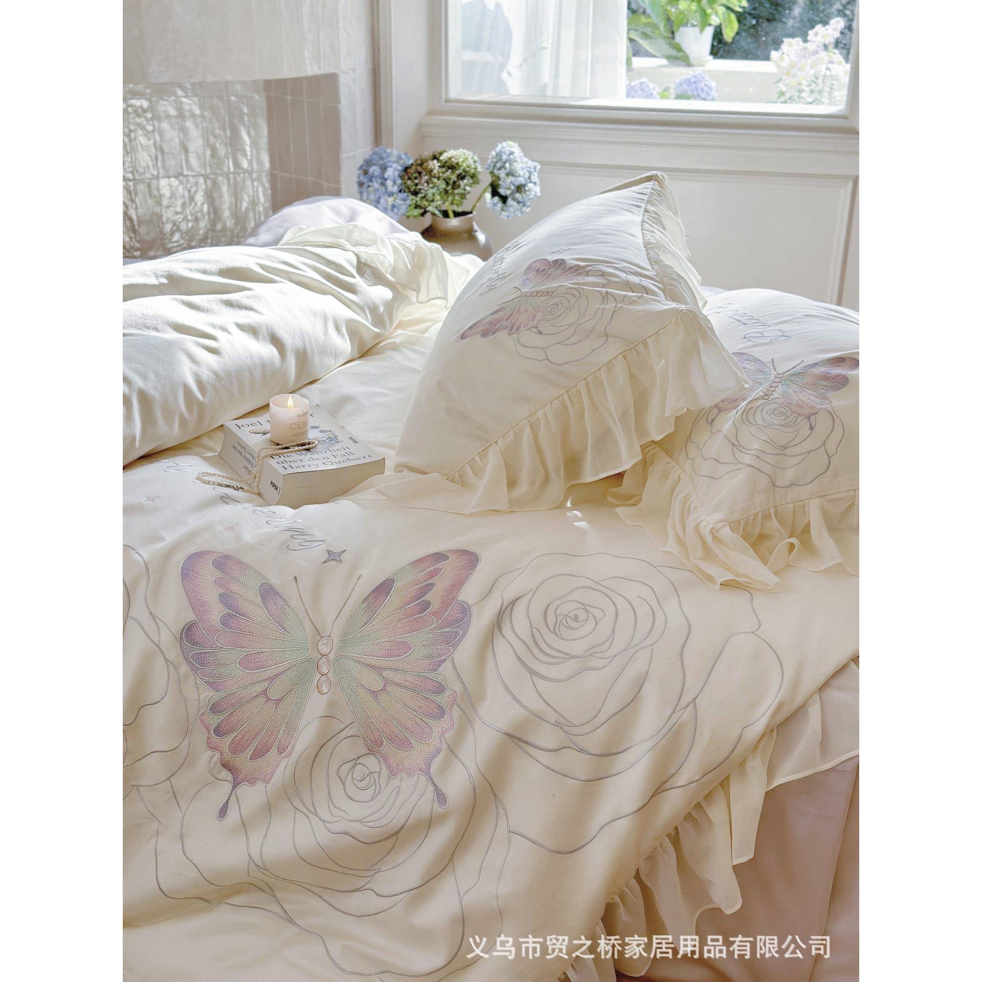 100奢MIU-2024s长精致刺绣绒公主风棉轻亲肤荷叶边法式四季款别墅
