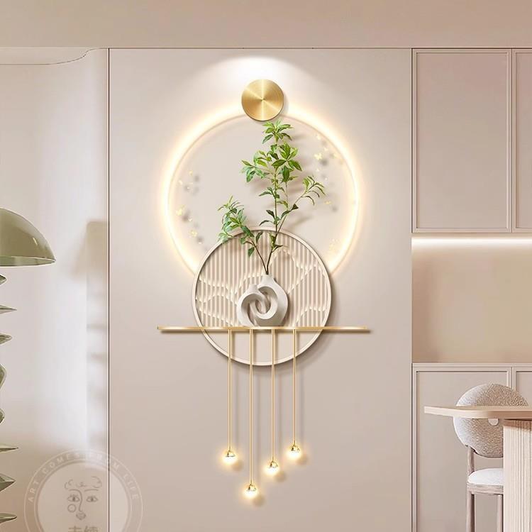 油奶风玄关装饰画入lZA0808户正对门e壁灯绿植挂画走廊过道d客厅