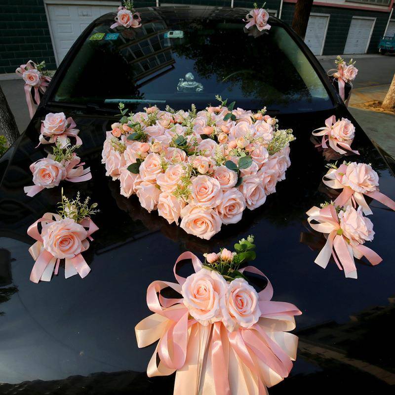 -婚车花真装饰仿主婚车花结婚车花车ZIN队花婚花车车拉头绒布森信